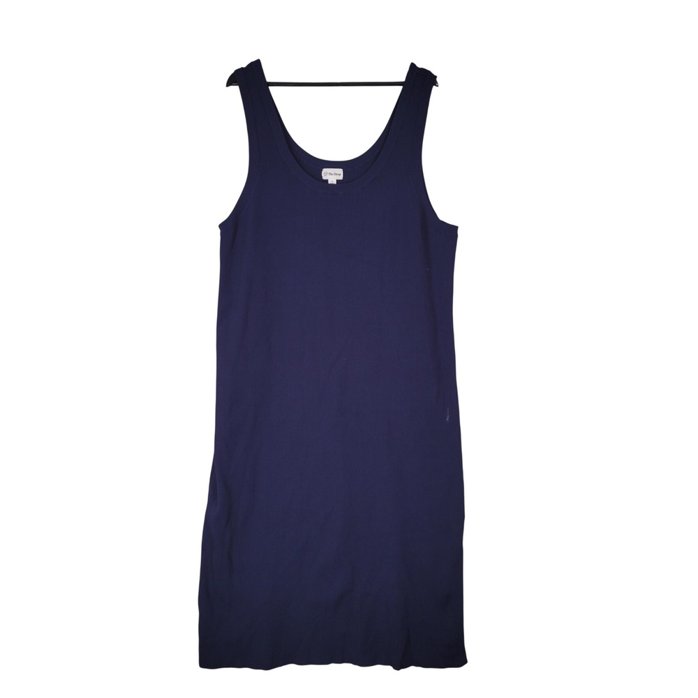 The Drop Ribbed Tank Midi Dress Womens 3X Navy Blue Sleeveless Side Slit
